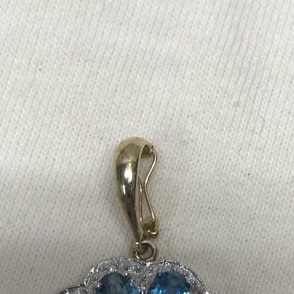 14k Gold Blue Topaz Flower Necklace Pendant - Picture 3 of 12